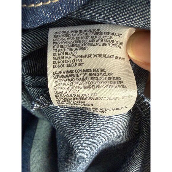 Psophia NWOT Denim Mini Dress Flower Brooch Size XS Luxury Designer Retro - Picture 12 of 13